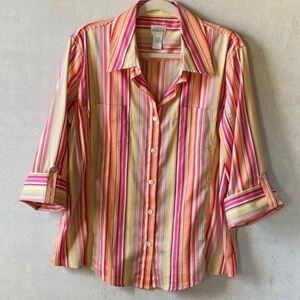 Chico’s fitted top. Button down. 3/4 sleeve. Size 3 (16)